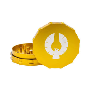 Phoenician notched groove 2 piece large grinder in gold, showcasing precision-engineered sharp teeth for perfect herb grinding.