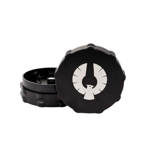 Black 2 piece herb grinder with precision-engineered design and anodized finish for durability and flawless grind.