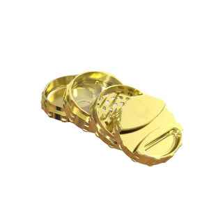 24K gold grinder showcasing a 4-piece design, perfect for high-end herb grinding and stylish accessories.