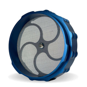 Blue 4 Piece Large Weed Grinder with Precision Mesh for Optimal Cannabis Grinding and Collection.