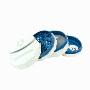 Limited Edition Blue Moon Grinder showing its unique white and blue design, ideal for smooth cannabis grinding.