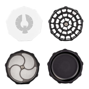 Limited Edition Eclipse Moon Grinder in white and black, showcasing its unique design and precision-engineered features.