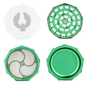 Limited Edition Harvest Moon Grinder featuring a white and green design, ideal special white herb grinder for sale.