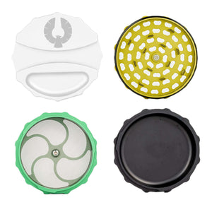 Limited Edition Super Moon herb grinder with white and rasta design for smooth cannabis grinding.