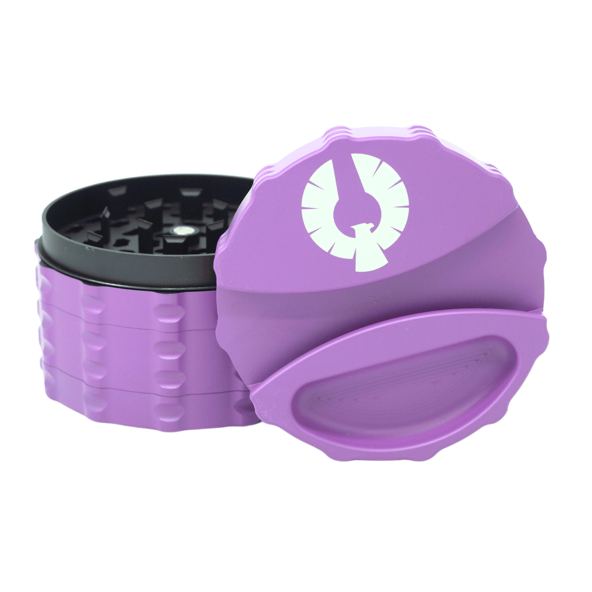 Celestial Surge purple cannabis grinder with precision-engineered teeth for superior functionality and style.