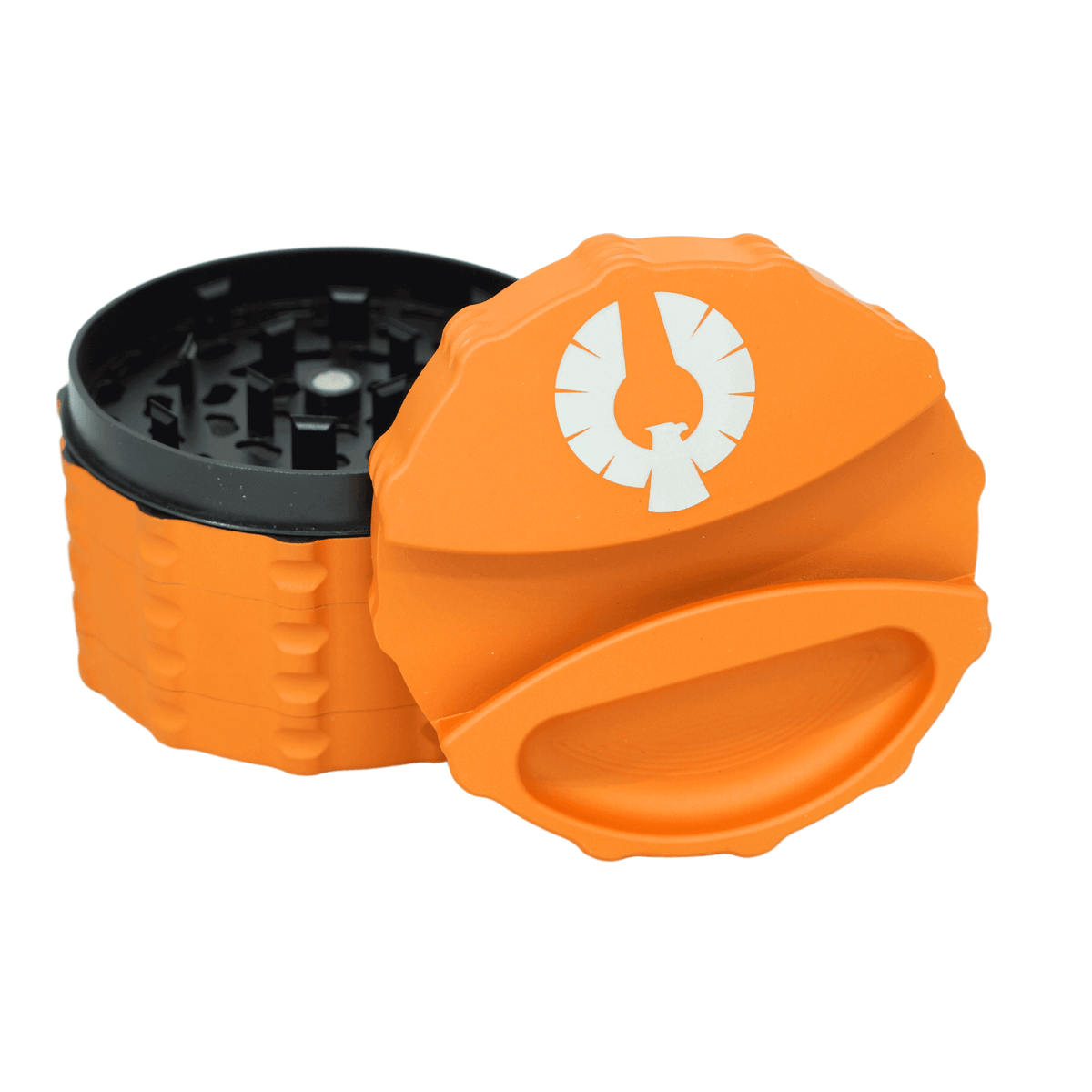 Solar Flare orange herb grinder with sharp teeth for precision grinding in a vibrant design. Ideal pot grinder for cannabis users.