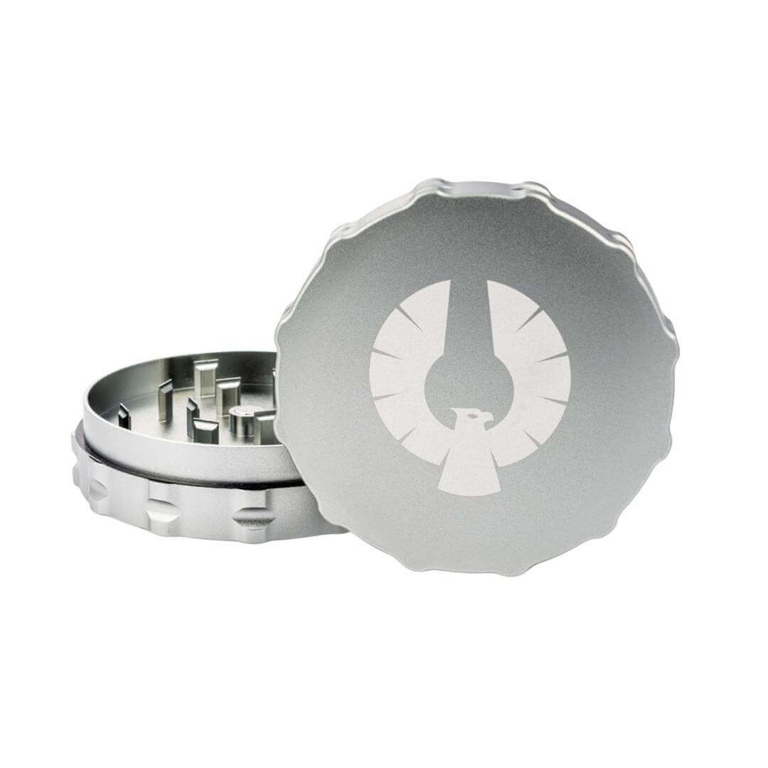 Best 2 piece grinder in sleek aluminum design, featuring sharp teeth for perfect herb grinding.