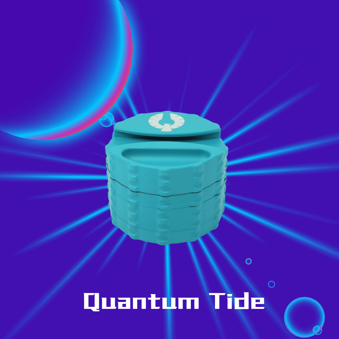Quantum Tide cannabis grinder in tranquil teal with cosmic design, perfect for efficient herb grinding.