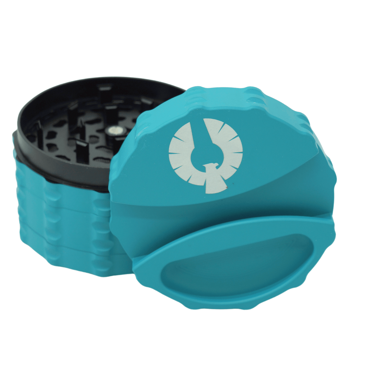 Quantum Tide teal cannabis grinder from Phoenician Grinders' Galactic Collection for smooth grinding.
