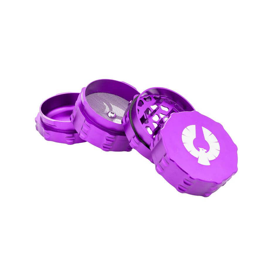 4 Piece Medium Grinder in vibrant purple, crafted from aerospace-grade aluminum for top herb grinding performance.
