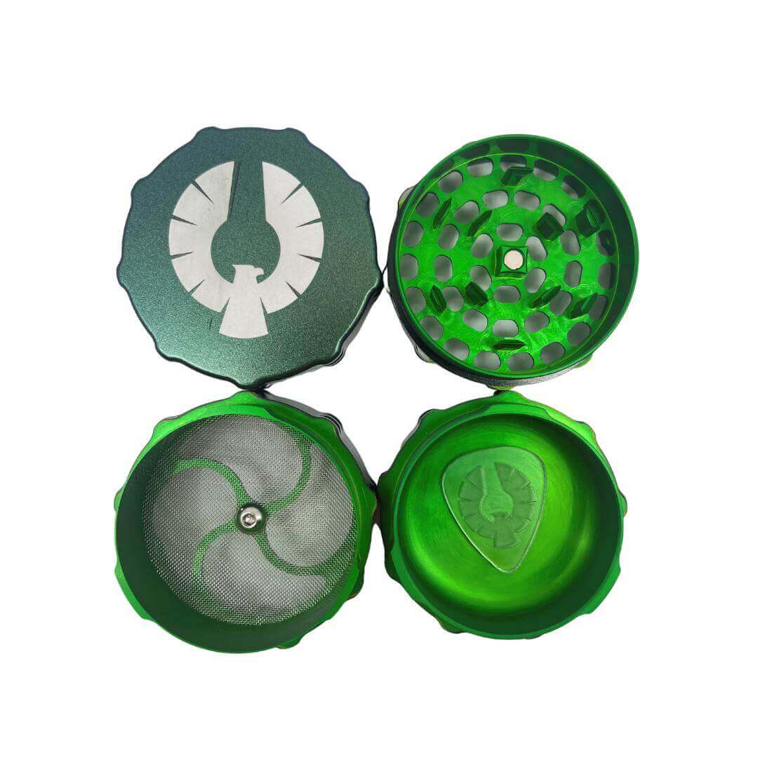 Unique green Atlantis grinder showcasing color-shifting design and precision-engineered quality for smooth grinding.