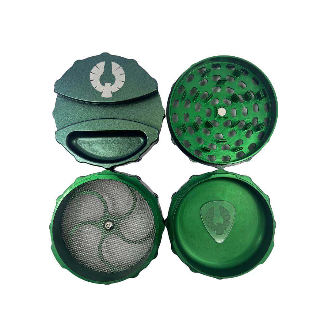 Limited Edition Atlantis Grinder in blue/green color, showcasing a unique design and precision-engineered features. Shop unique weed grinders for sale.