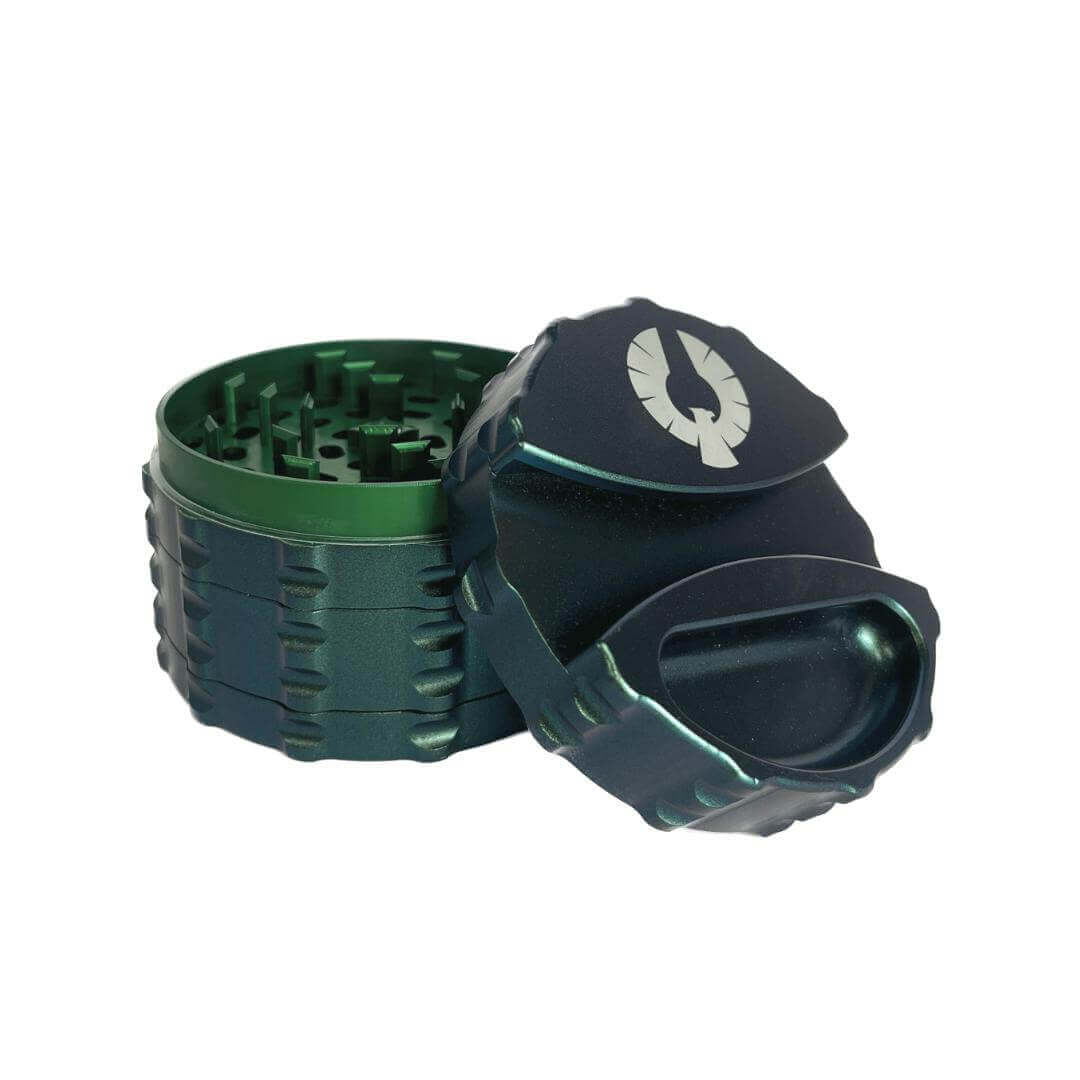 Limited Edition Atlantis Grinder with blue/green exterior and green interior, perfect for unique weed grinders for sale.