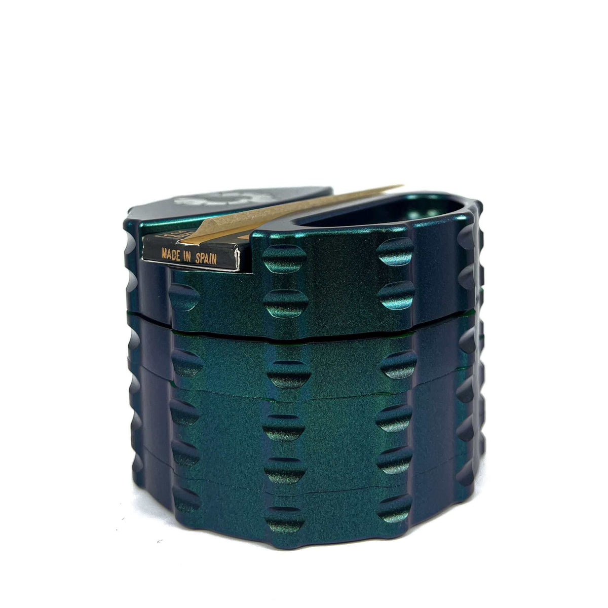 Limited Edition Atlantis Grinder with color-shifting blue/green exterior, ideal for unique weed grinders for sale.