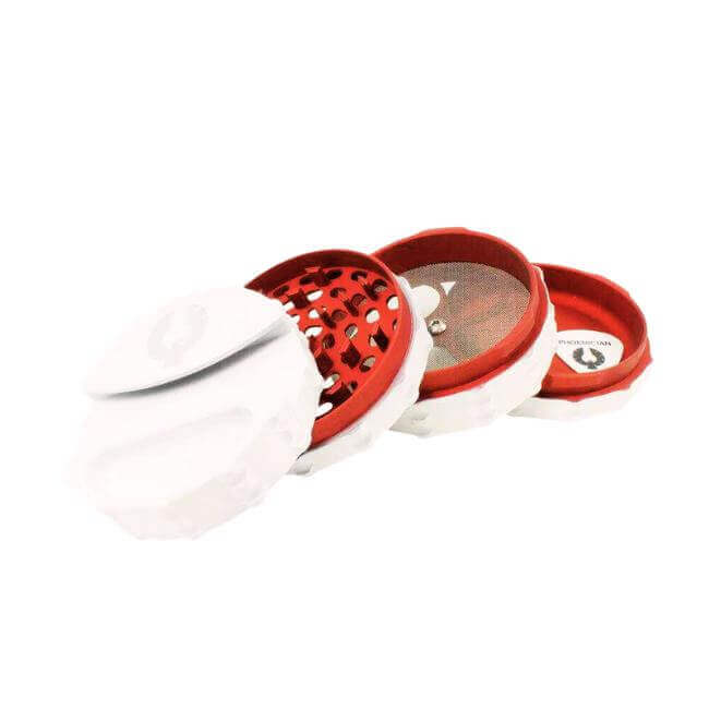 Limited Edition Blood Moon Grinder showcasing its white and red design, perfect unique herb grinder online for cannabis enthusiasts.