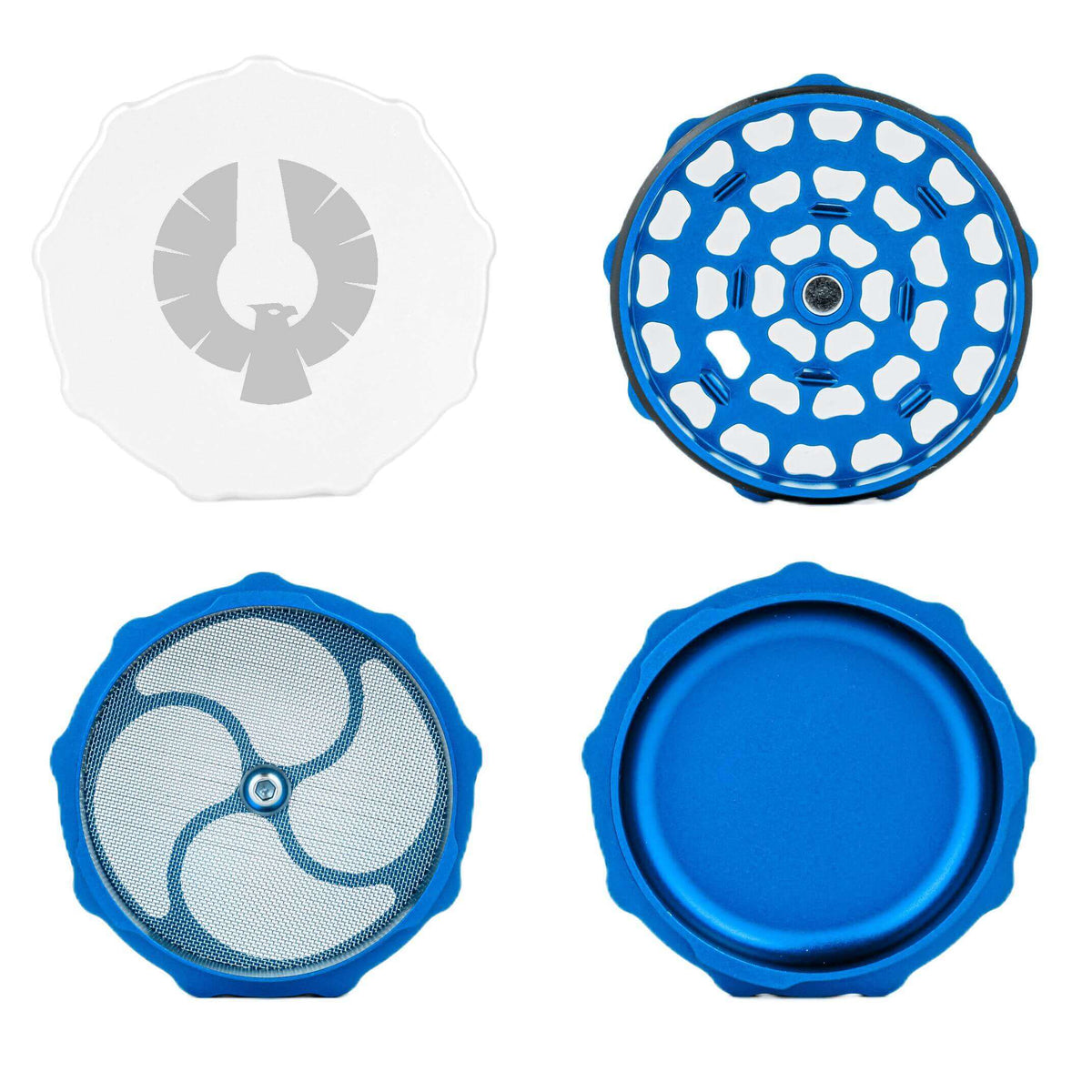 Limited Edition Blue Moon Grinder with white and blue design, perfect for cool weed grinder online shopping.