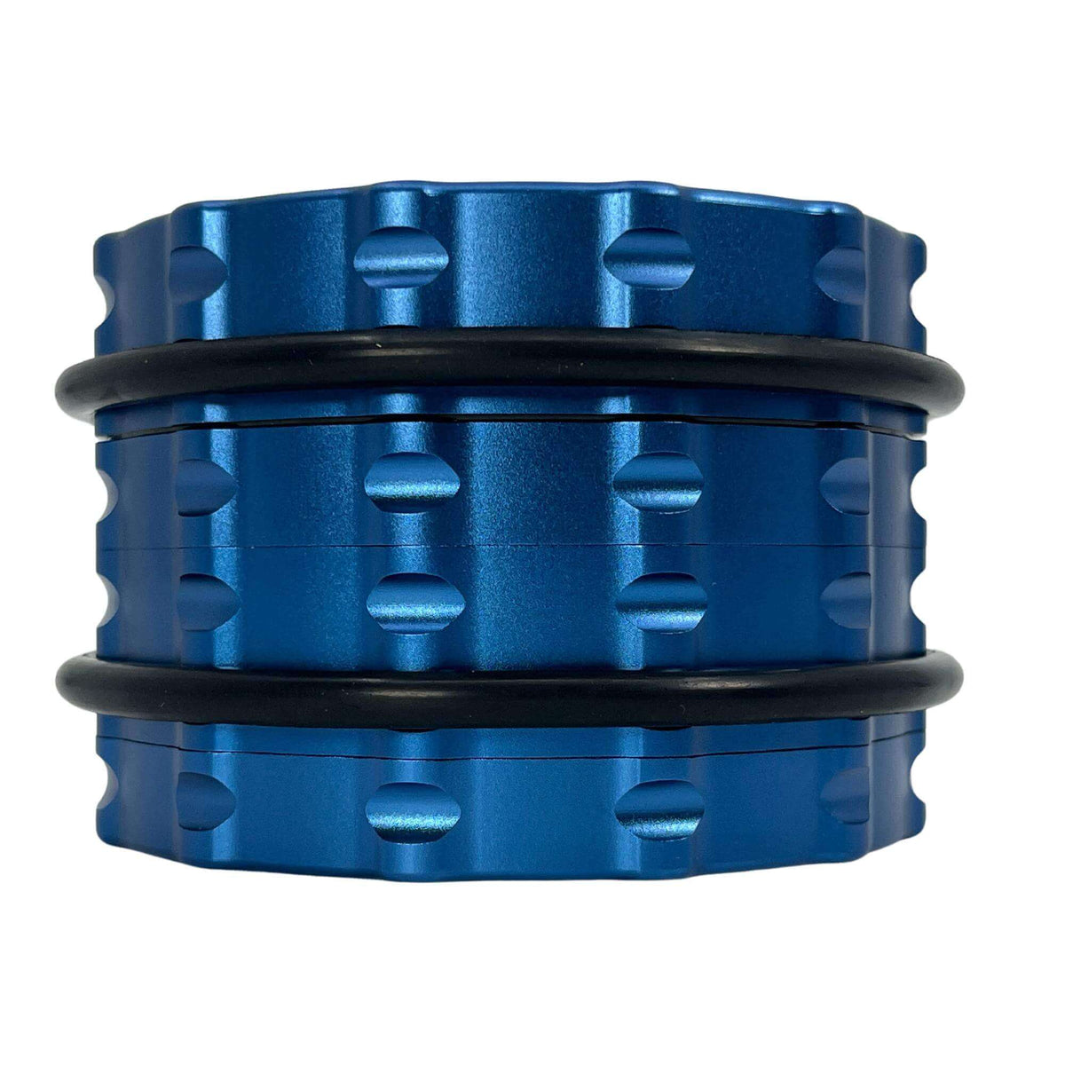 Phoenician grinder bumper rings in blue with protective black rubber bands for added grip and durability.