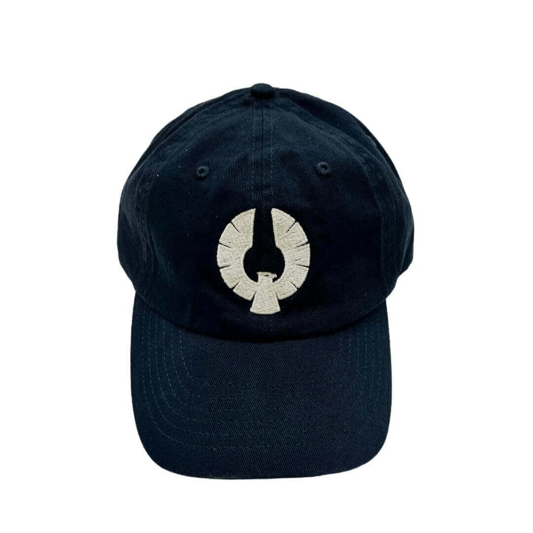 Black dad hat featuring the embroidered Phoenician logo on the front for a stylish casual accessory.