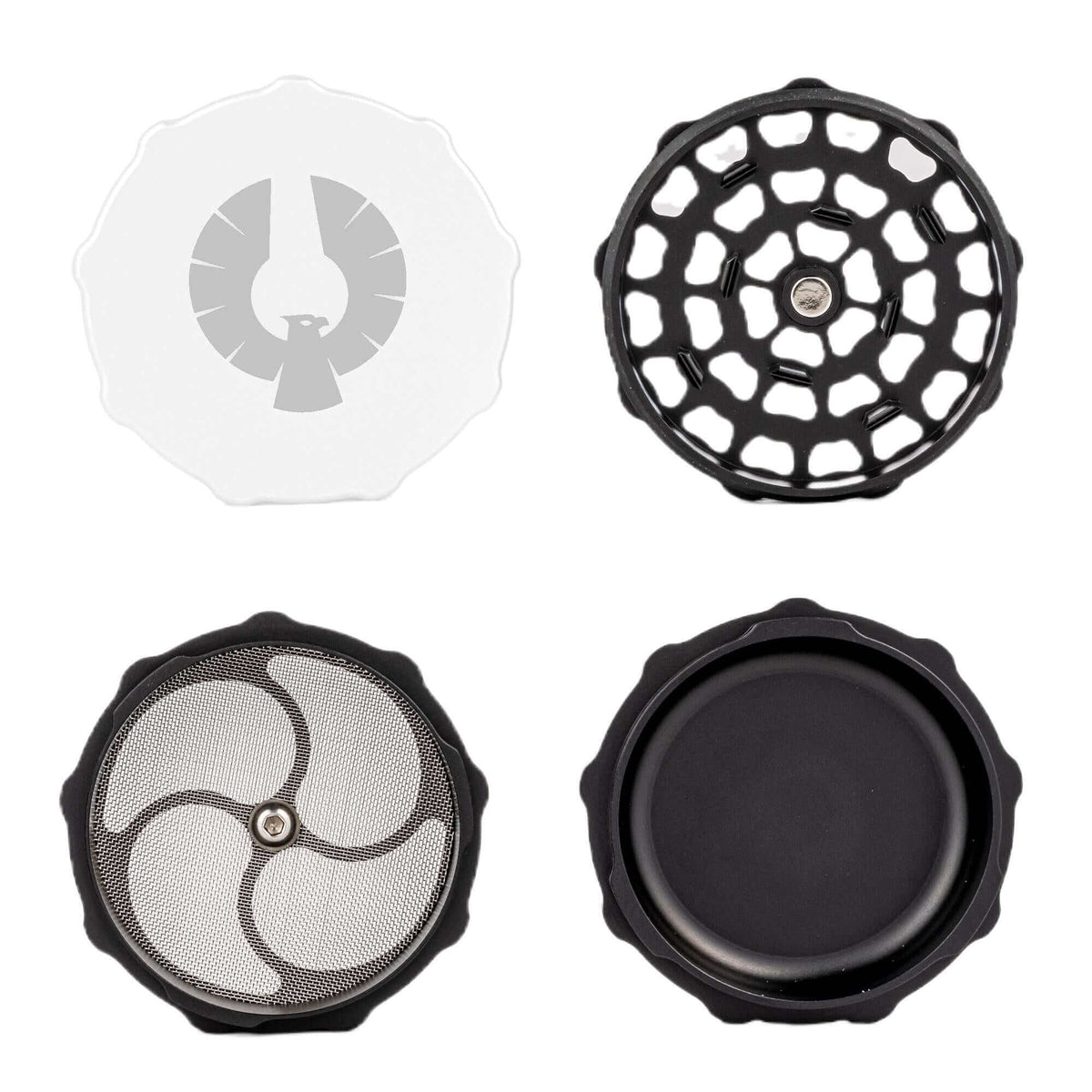 Limited Edition Eclipse Moon Grinder in white and black, showcasing its unique design and precision-engineered features.