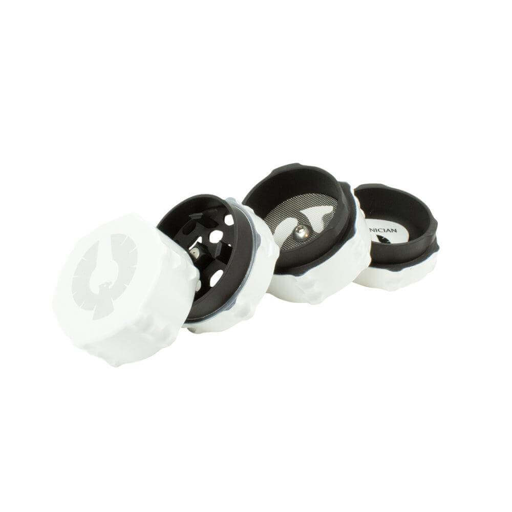 Limited Edition Eclipse Moon Grinder with white exterior, black interior, perfect for a smooth cannabis grind.