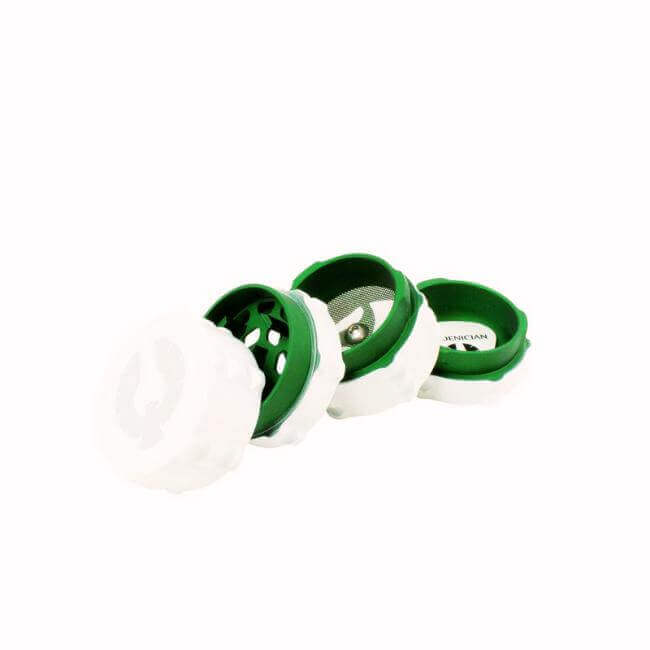 Limited Edition Harvest Moon grinder, special white herb grinder for sale with green interior, precision-engineered design.