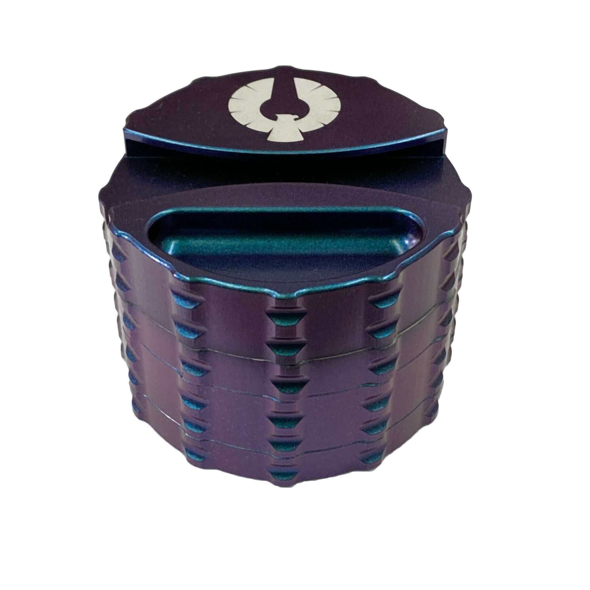 Limited Edition Planet Burple Grinder with unique color-shifting blue/purple exterior and sleek interior. Unique weed grind for sale.