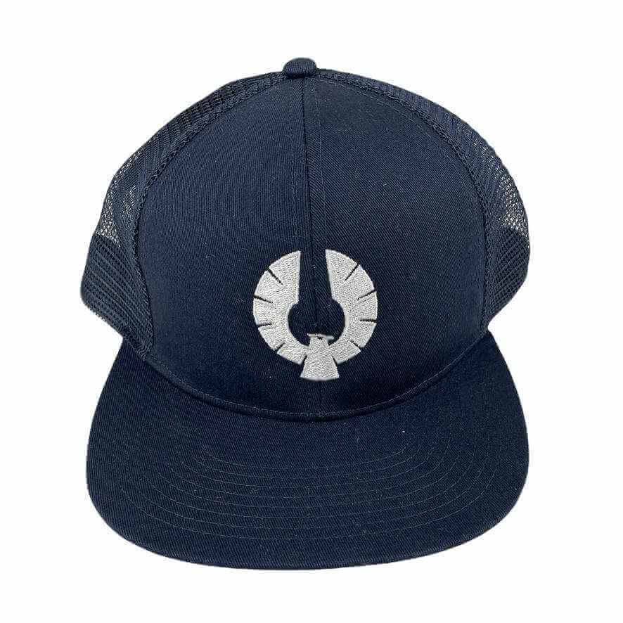 Phoenician Trucker Hat featuring embroidered logo and classic mesh back design for style and comfort.