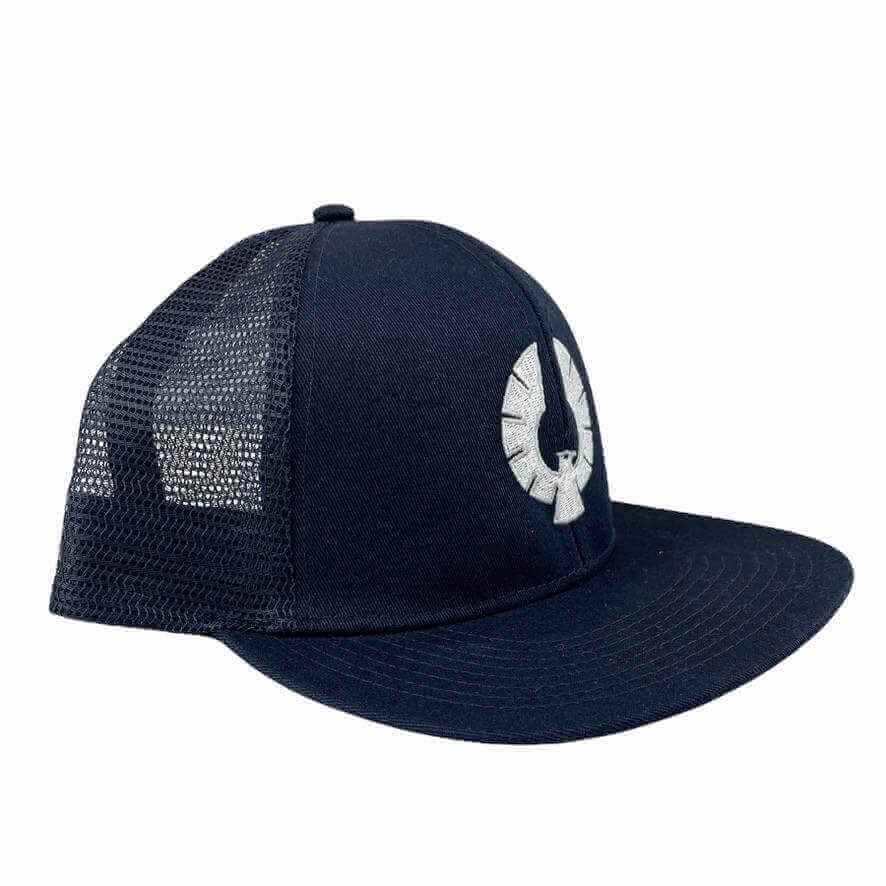Phoenician Trucker Hat featuring embroidered logo and classic mesh back design for style and comfort.