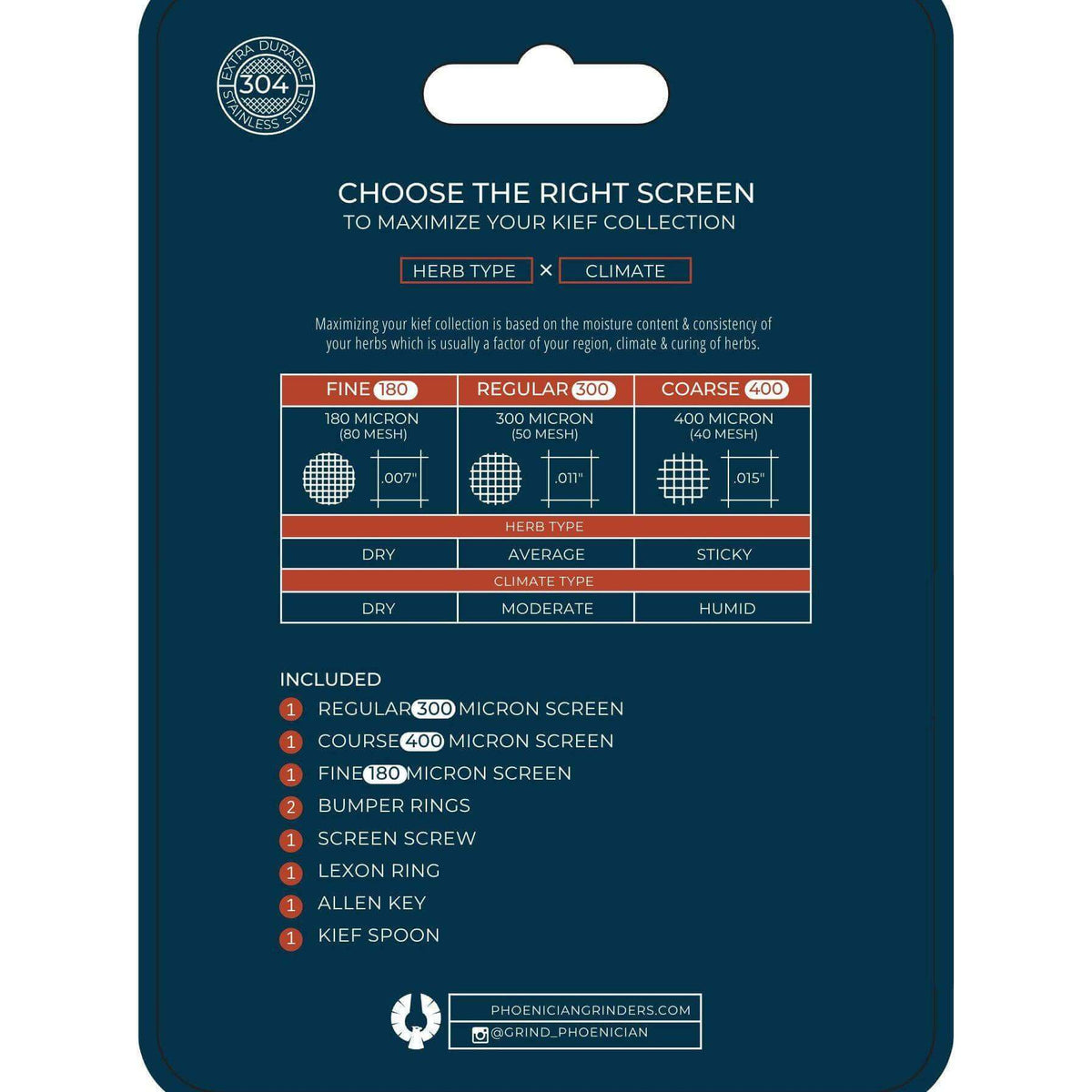 Choose the right screen for kief collection based on herb type and climate with Phoenician grinder screen kit.