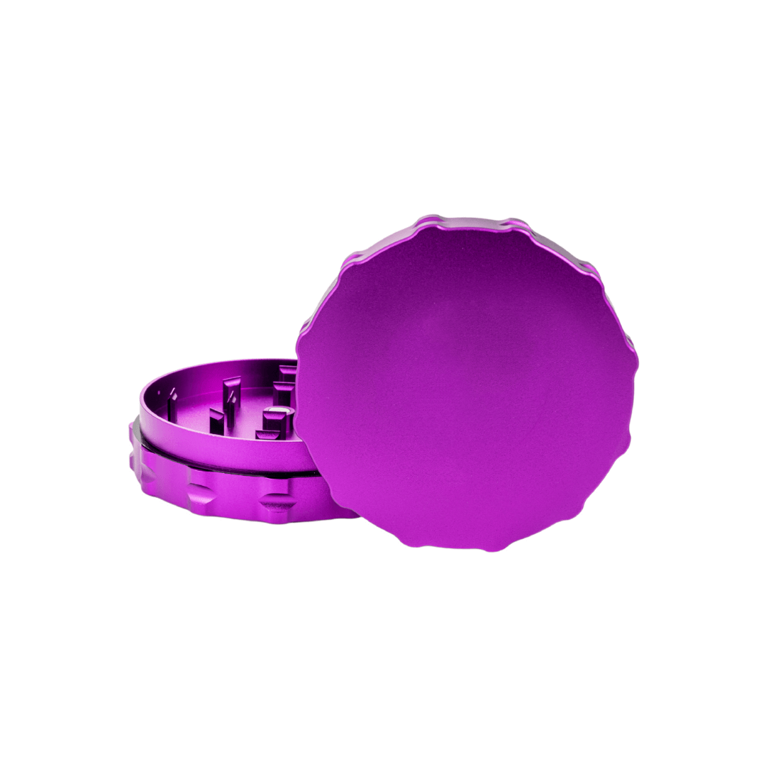 custom purple 2-piece weed grinder designed for dispensaries, showcasing durability and personalization.