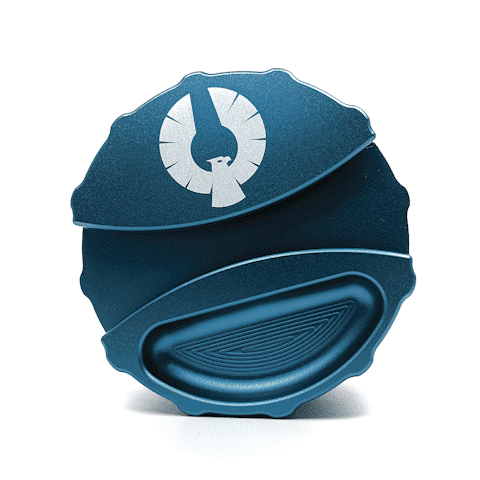 4 Piece Large Phoenician weed grinder with integrated paper holder and ashtray, featuring a sleek blue design.